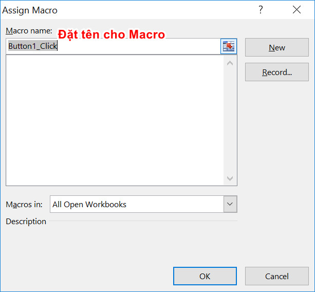 đặt tên cho nút bấm excel