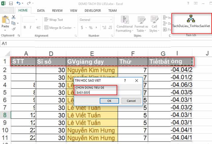chọn dữ liệu