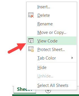 Mở cửa sổ soạn thảo code bằng Sheet Tab