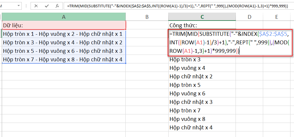 công thức tách chữ trong excel