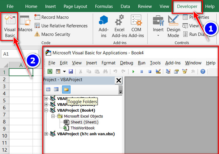 mở visual basic