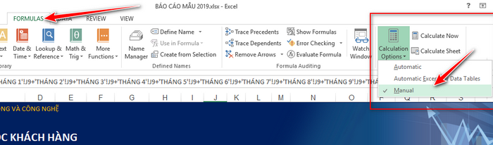 tắt tính toán tự động trong excel