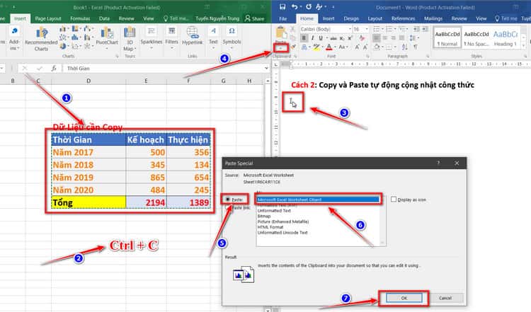 copy tự động cập nhật công thức