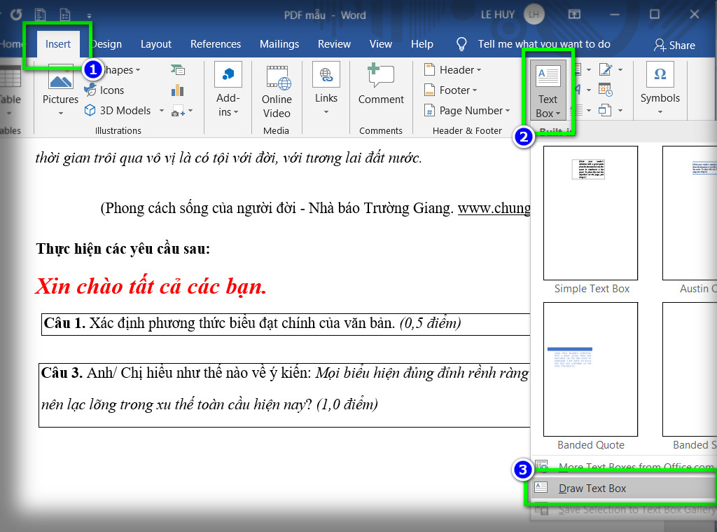 thêm textbox