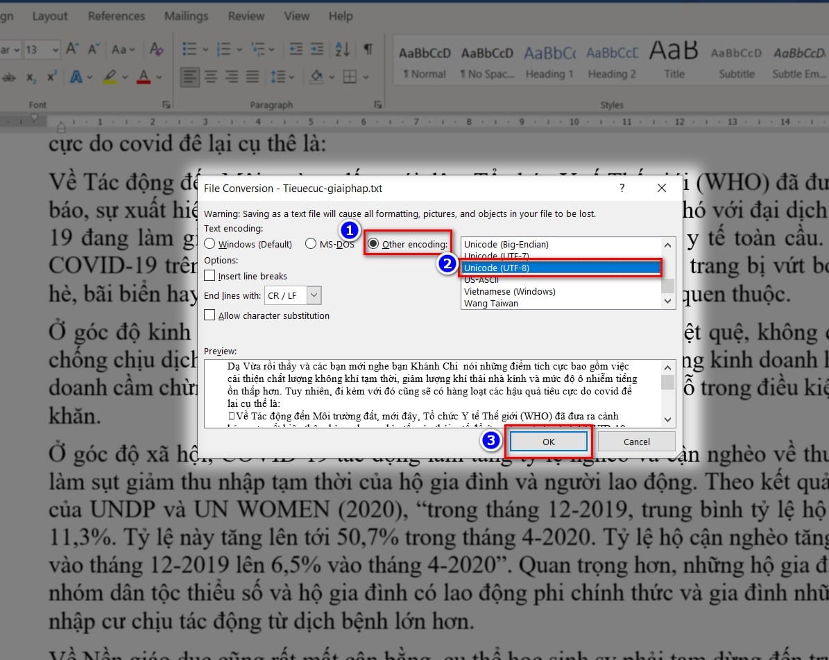 hình chọn cài đặt hộp thoại file conversion