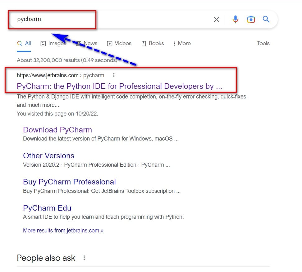 hình ảnh gõ từ khóa pycharm