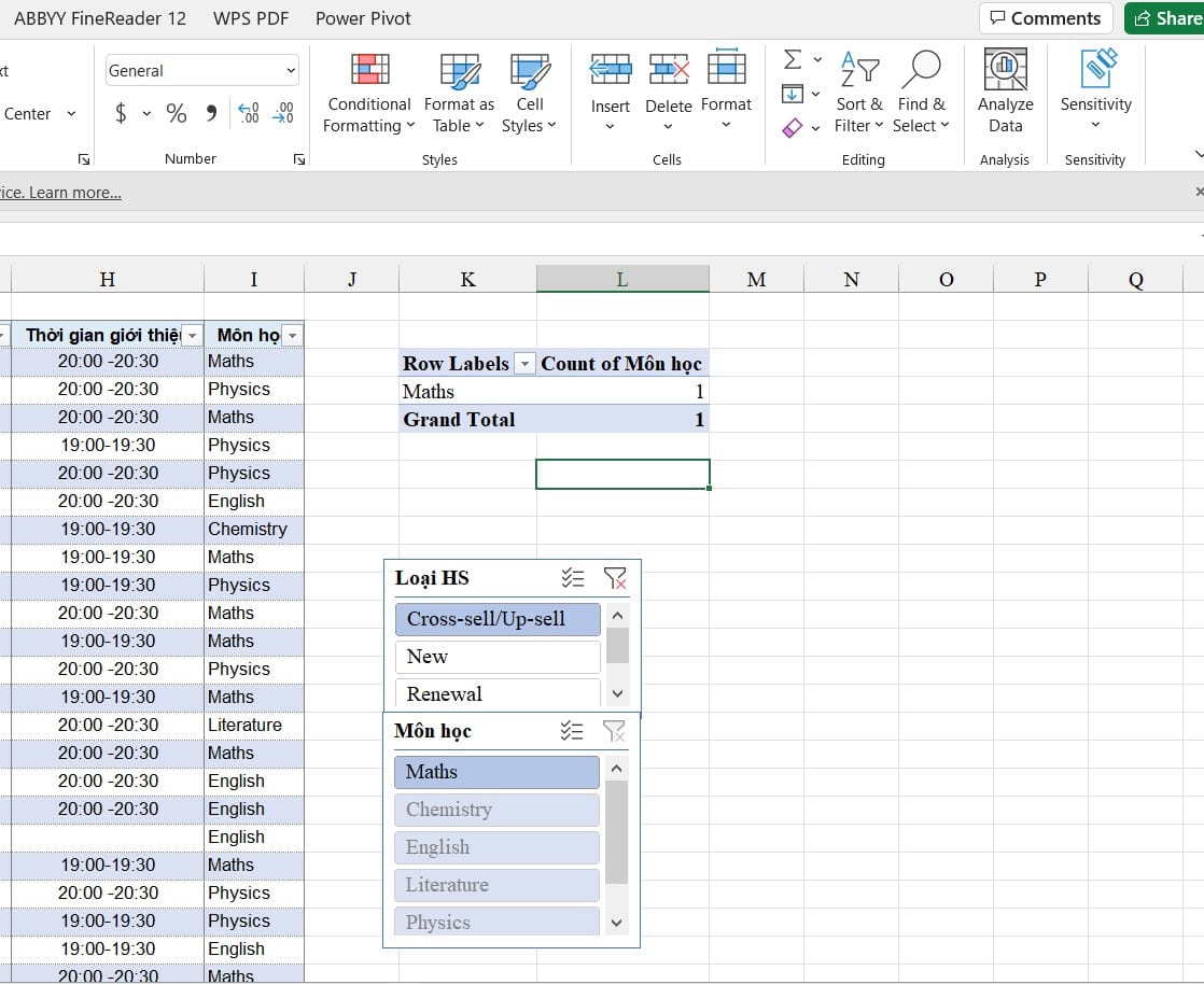 hình chọn nút slicer pivottable