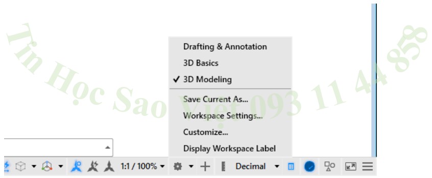 Cách 2 khởi động 3D modeling trong AutoCAD