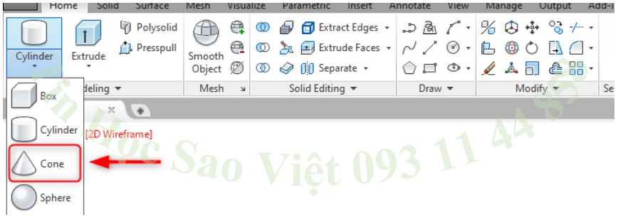Lệnh tạo khối nón trong AutoCAD