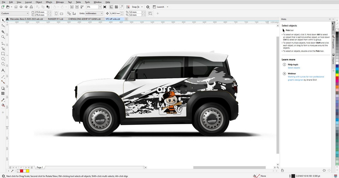sản phẩm decal xe ô tô trong khóa học coreldraw