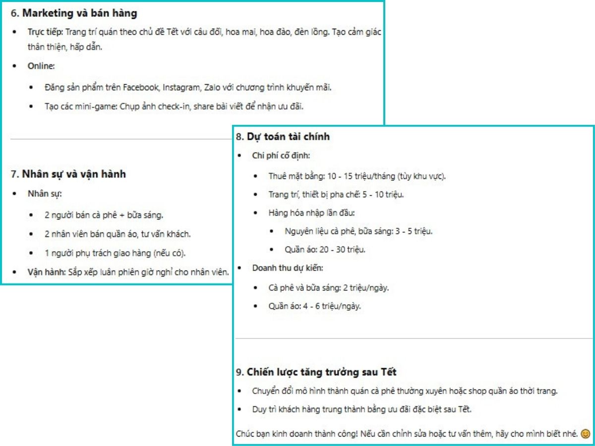 ví dụ 2 về lập kế hoạch từ chatgpt