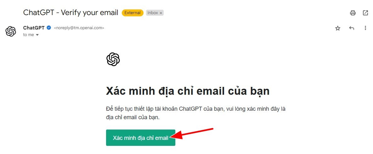 ấn vào đường dẫn xác minh email